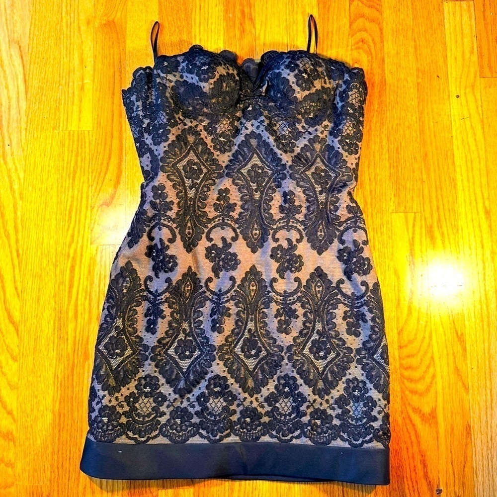 ANGEL SANCHEZ Black Silk Lace Bustier Strapless Vintage Dress | 100% Silk​
